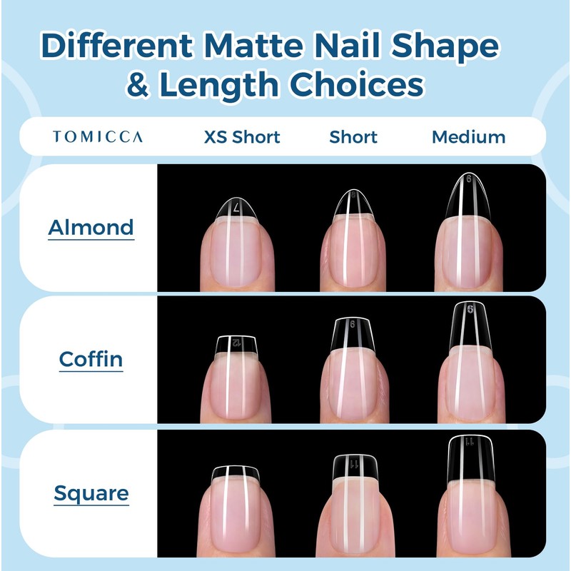 Extra Short Almond Nail Tips, 504pcs 12 Sizes, Soft Acrylic