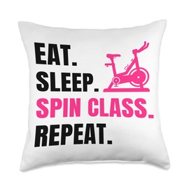 Spin Class Gang Merch Eat Sleep Spin Repeat Indoor Cycling Workout Stationary Bike Throw Pillow, 18x18, Multicolor