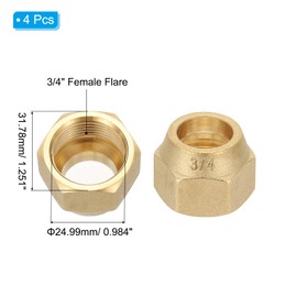 PATIKIL 3/4" Brass Flare Nut, 4Pcs 45 Degree SAE Union Tube Fitting Coupling Brass Pipe Fitting Sealing Cap Connector Adapter for Air Conditioner Copper Pipe Extension Gas Line, Matte