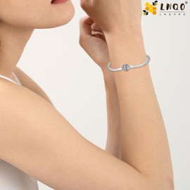 LNQOBU Women's Bracelet 925 Silver Snake Butterfly Bracelet with Sparkling Heart Clasp Charms (with a Spacer Bead), Sterling Silver, Cubic Zirconia