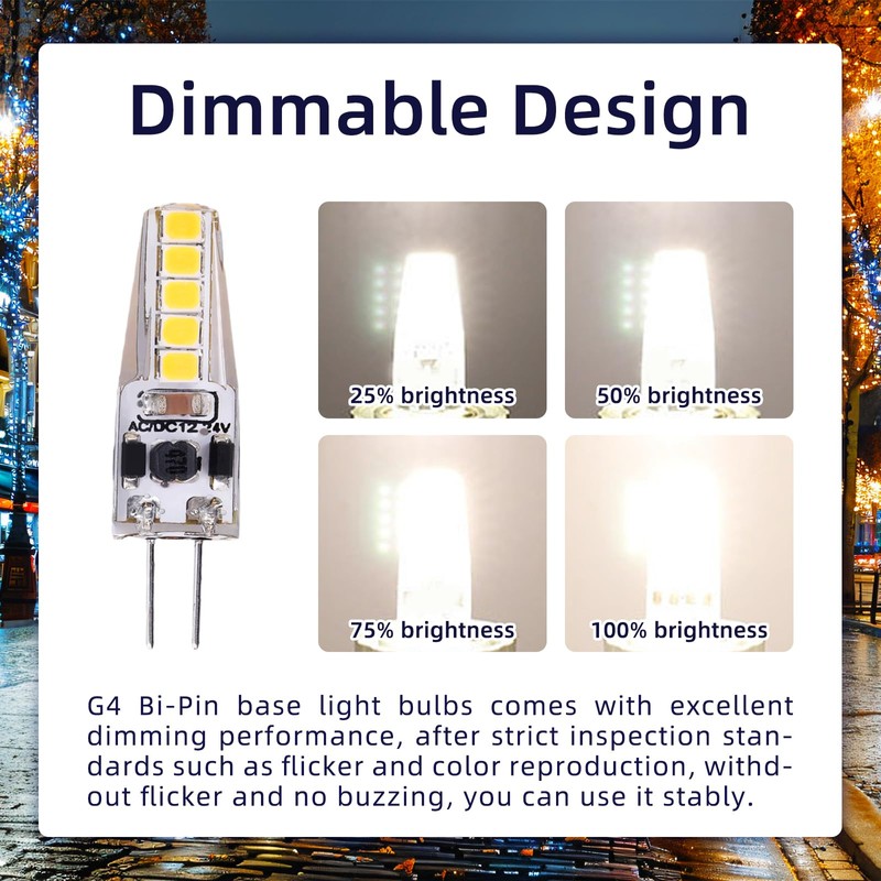 Flylin 10Pcs G4 LED Light Bulbs, 2W Dimmable Bi-pin G4