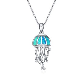 Winnicaca Sea Theme Sterling Silver Turtle / Mermaid / Dolphin / Jellyfish Pendant Necklace; Opal Ocean Jewellery; Gifts for Women and Girls’ Birthday, Silver