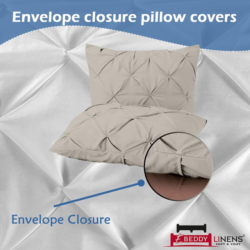 eBeddy Linens Silver Grey Pinch Pleated Pintuck Pillow Shams Set