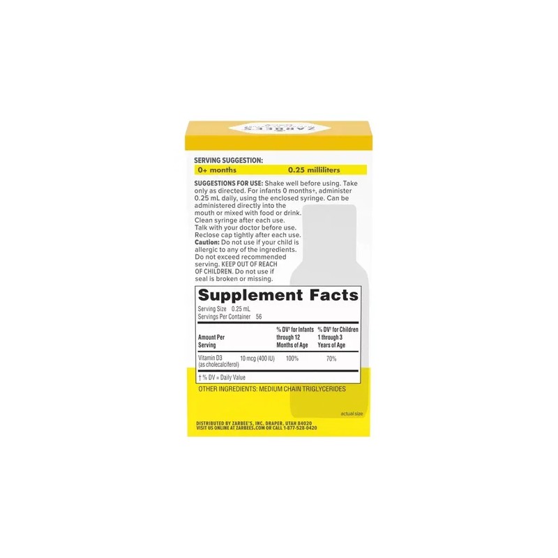 Vitamina D Zarbees Naturals Baby 10mcg Gotero Sabor Sin Sabor