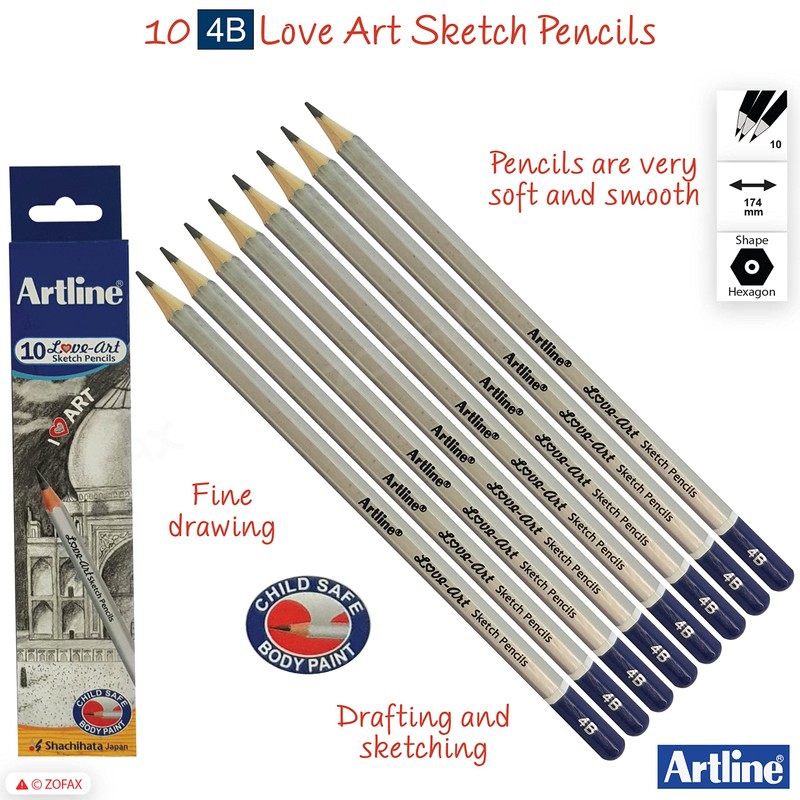artline 4B Graded Love Art Professional Artist 10 x Pencils