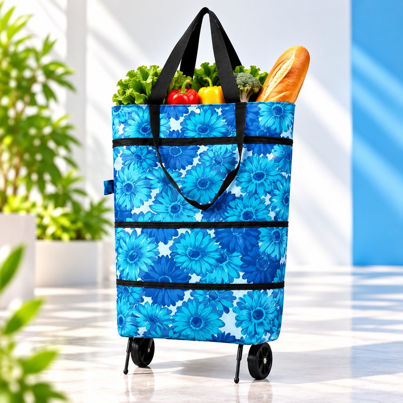 Foldable Wheeled Shopping Bag for Groceries – Expandable Tote-to-Rolling Design