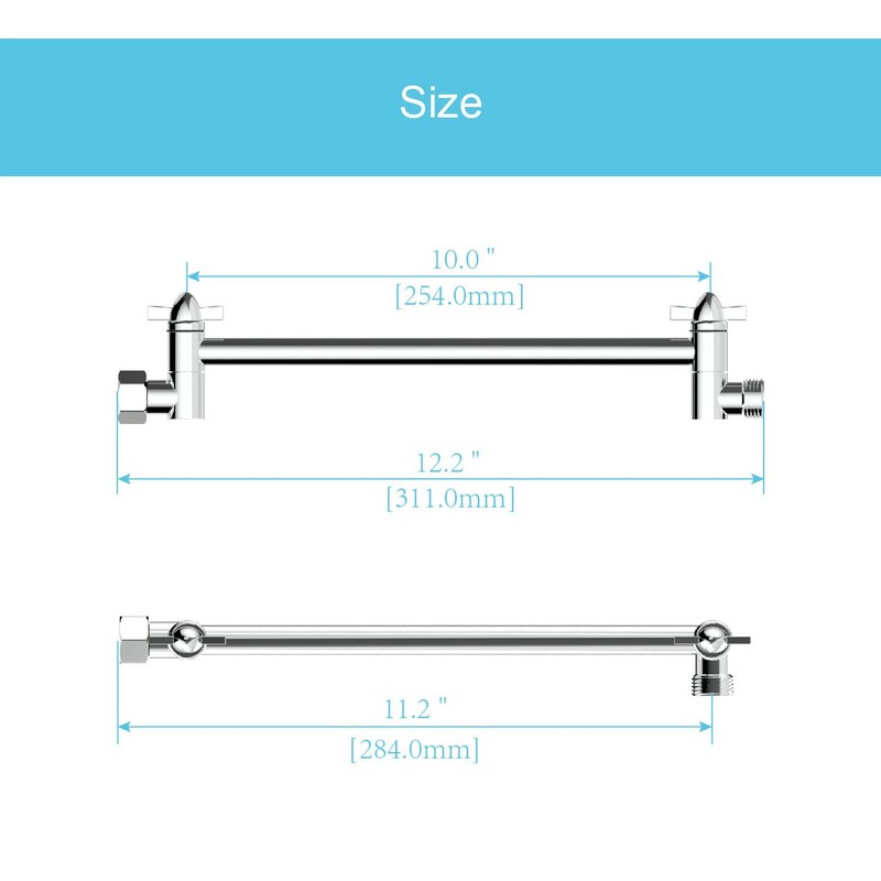 11 Inch Shower Head Extension Arm Chrome.Solid Brass Adjustable Shower