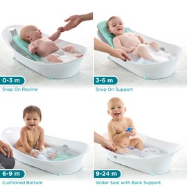 Contours Oasis 4-in-1 Baby Bathtub, Infant Bath Seat, Newborn Toddler Support, Portable, Quick-Dry Mesh Pad, Grow-with-Me, Comfortable, Cleanable, Compact, Non-Slip Base, Blue and White, 0-24 Months