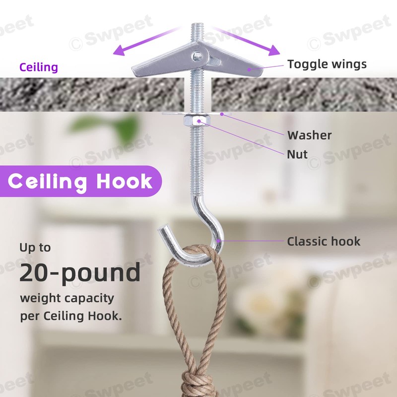 Swpeet 20 Packs Ceiling Hooks, 4 Sizes Heavy Duty Steel