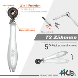 H Mini 72-Tooth Reversible Ratchet Handle 1/4" Drive & Magnetic Bit Holder, Made in Taiwan, with Portable case, 25-Piece 1/4" Drive Socket and Bits Set AKM027-G