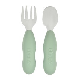 Beaba Stainless Steel Fork and Spoon Pre Cutlery Set, Sage Green