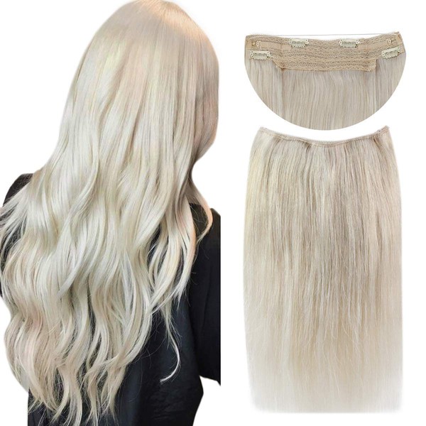 Sunny Blonde Wire Hair Extensions Real Human Hair #60 Platinum Blonde Fish Line Extensions White Blonde Fish Wire Hair Extensions 16inch Straight 80g/pack