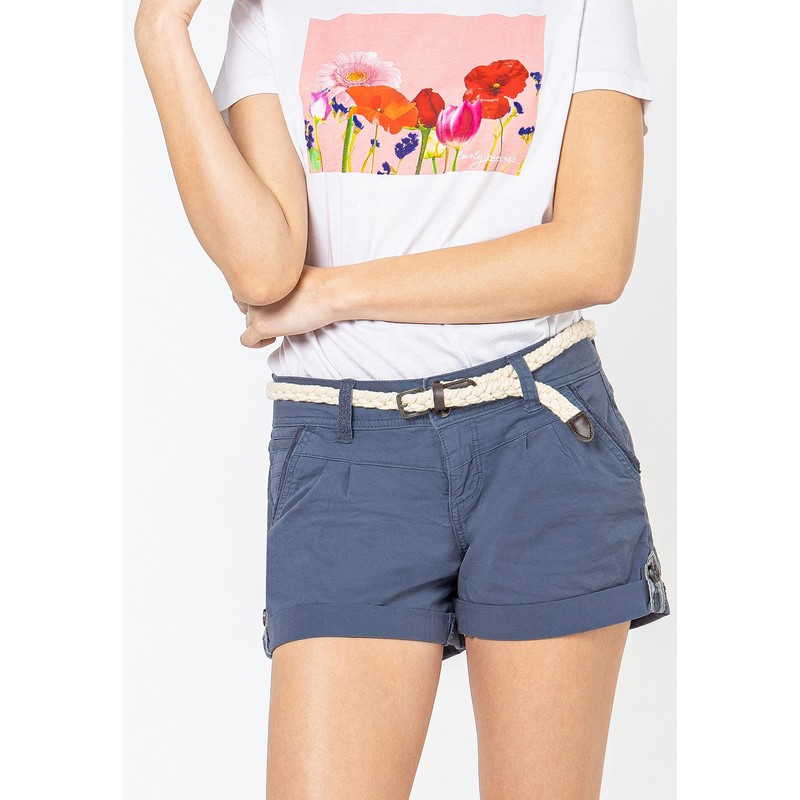 Eight2Nine Women's Chino Shorts with Braided Belt, blue
