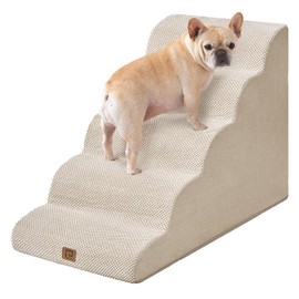 EHEYCIGA Curved Dog Stairs Ramp for High Beds, 5-Step Extra Wide Dog Steps for Small Dogs and Cats, Pet Stairs for High Bed Climbing, Non-Slip Balanced Pet Step Indoor, Beige
