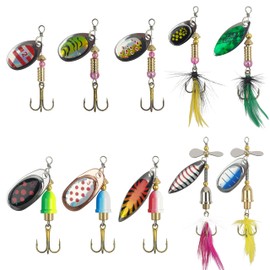 Fishing Lures Spinnerbait Kit, Rooster Tail Fishing Lures Inline Spinner Baits Trout Spoon Hard Metal Spinnerbaits with Treble Hooks for Bass Trout Salmon Saltwater Freshwater
