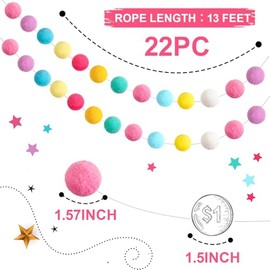 TBD Decor Paquete de 2 Guirnaldas de Pompones Decoraciones de Pascua 13 PIES Bolas de Fieltro Grandes Coloridas Guirnalda de Primavera Decoraciones de Árbol de Pascua para Repisa de Chimenea