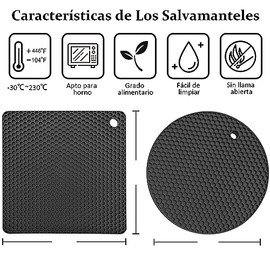 Ausein Salvamanteles de 4 Piezas, Salvamanteles de Silicona Antideslizantes, Multiusos, Calidad Alimentaria y Sin BPA, Porta Caliente para Mesa, para Ollas, Sartenes, Vajillas, Vasos y Platos (Negro)
