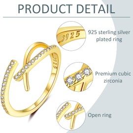ilasif 925 Sterling Silver Plated Eternity Ring for Women Girls, Cubic Zirconia Gold Thumb Open Ring, Jewelry Gift for Women Anniversary Birthday Wedding Engagement (Gold)