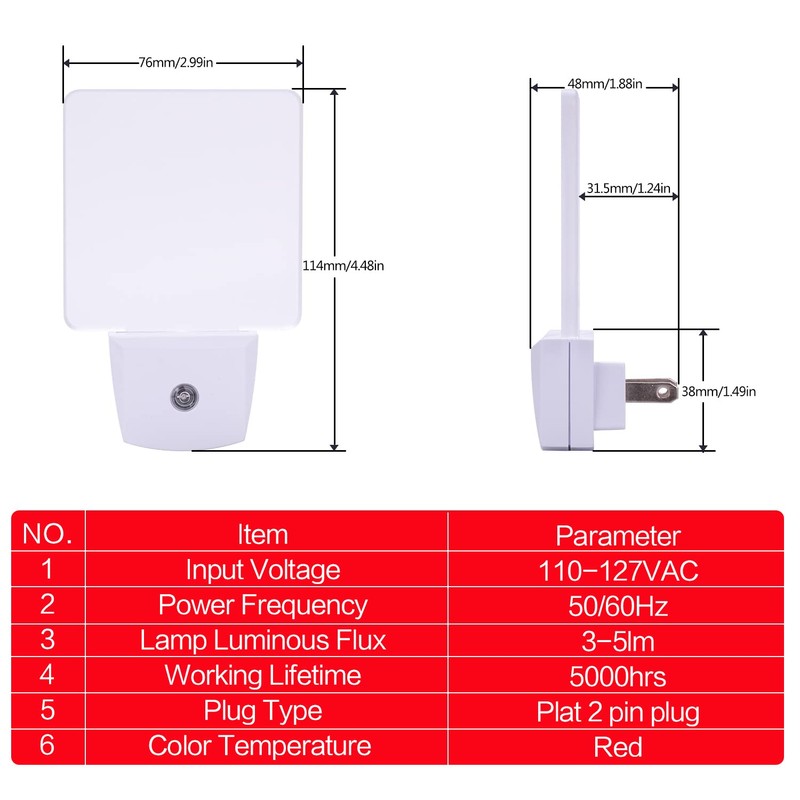 KINUR Red Night Light,2 Pack LED Night Lights Plug into