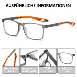 Fsread 3 Pack Lesebrille für Herren Sportlicher Stil Blaulichtblockierende Quadratische Rahmen Leichte Bequeme Lesehilfe +1.25
