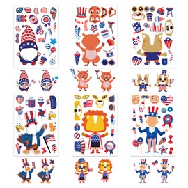 24 Sheets 4th of July Sticker, Make-a-face Sticker for Kids, Independence Day Make Your Own Stickers, Fourth of July American Birthday Patriotic Crafts Stickers, Veterans, Memorial Day