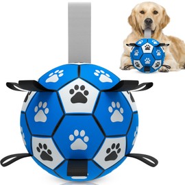 HETOO Interactive Dog Football Toys with Grab Tabs, Durable Dog Water Balls for Small Medium Breed, Indoor & Outdoor Blue Gray (9 Inch)