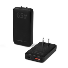 XSUFR Flat USB c Wall Charger, 65W GaN USB c Wall Charger, Ultra Slim Wall Charger, Folding Travel Dual Port USB Wall Charger, for Laptops, Tablets, Phones, Black