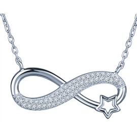 Women's Girls 925 Sterling Silver Necklace, Infinity Symbol Inlaid Zircon Pendant, Decorated Cute Stars, Birthday Christmas Gift
