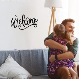 Metal Welcome Sign Welcome Script Wall Sign Front Door Welcome Letter Sign Welcome Sign Wall Decor for Front Door Home Gallery Wall Decorations, Black, 13.8 x 7.9 Inch