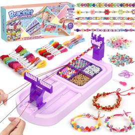 Friendship Bracelet Making Kit, Arts and Crafts Loom Bracelet Maker for Kids, Jewelry String Making supplies with 3 Thread Styles & 6 Bead Types, Christmas Birthday Gifts for Girls Ages 6 7 8 9 10+