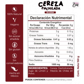 BOWL BAR | Cereza Enchilada 100% natural, vegana, sin azúcar añadida, sin gluten y sin conservadores. 150gr