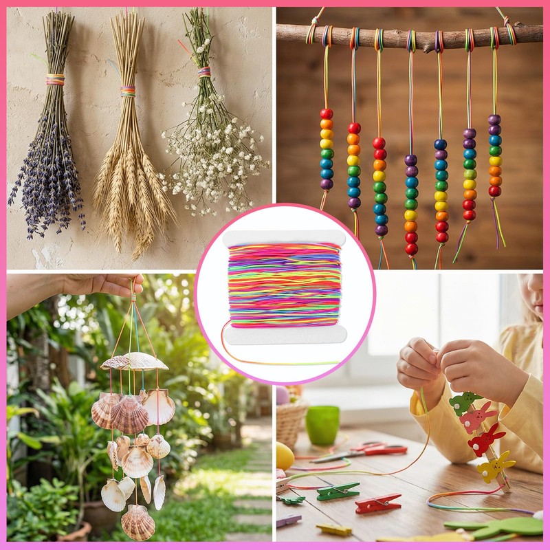 LXUEJIE Elastic Bracelet String, 1mmX50m Stretchy Rainbow Bracelet String