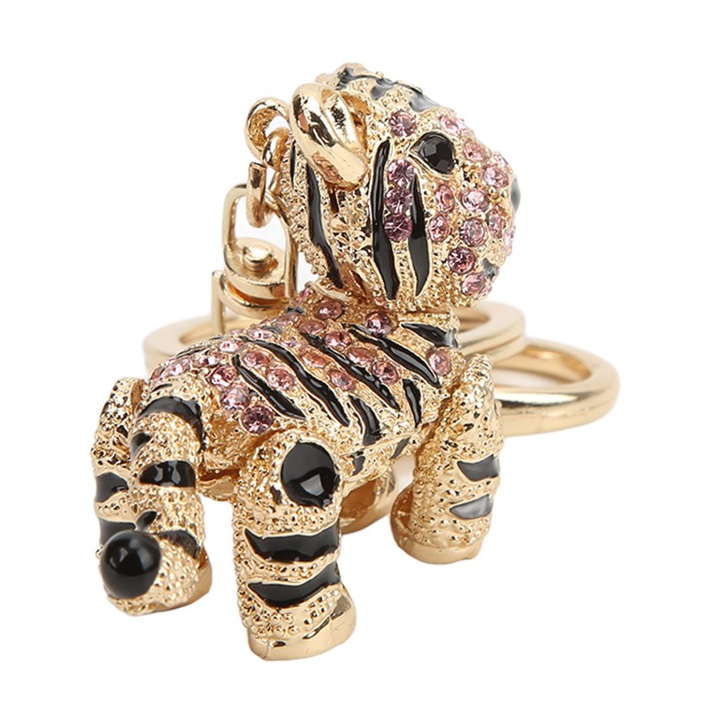 Kodrily 1PCS Tiger Keychain Sparkling Charm, Rhinestones Key Ring, Metal