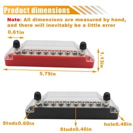 Bus Bar Power Terminal Block, Max 48V 150A Battery Bus Bar with Cover and Ring Terminals, M6 Terminal Studs, M4 Terminal Screws, Fit for Car Boat RV Solar System