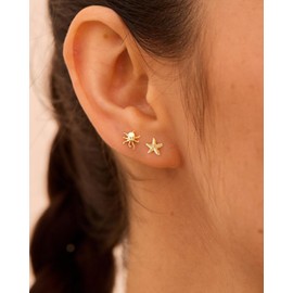 GUOKE Small Octopus & Starfish Earrings for Women – 14K Gold Plated Stud Earrings Set, Dainty Ocean-Inspired Jewelry for Beach Summer, 2 Pairs