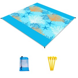 Andiker Beach Blanket, 82 x 79 In/210 x 200 cm Extra Large Waterproof Sandproof Picnic Blanket with 4 Stakes Foldable Portable Travel Blanket for Beach, Camping, Picnic