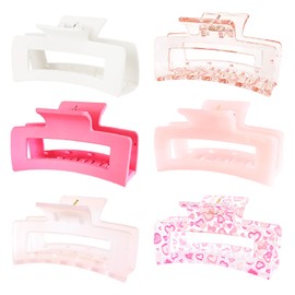 3.5” Medium Claw Clips, 6 Pcs Square Hair Clips for Thick and Thin Hair, Strong Hold Banana Jaw Clips, Cute Hair Accessories for Women and Girls (Pink)