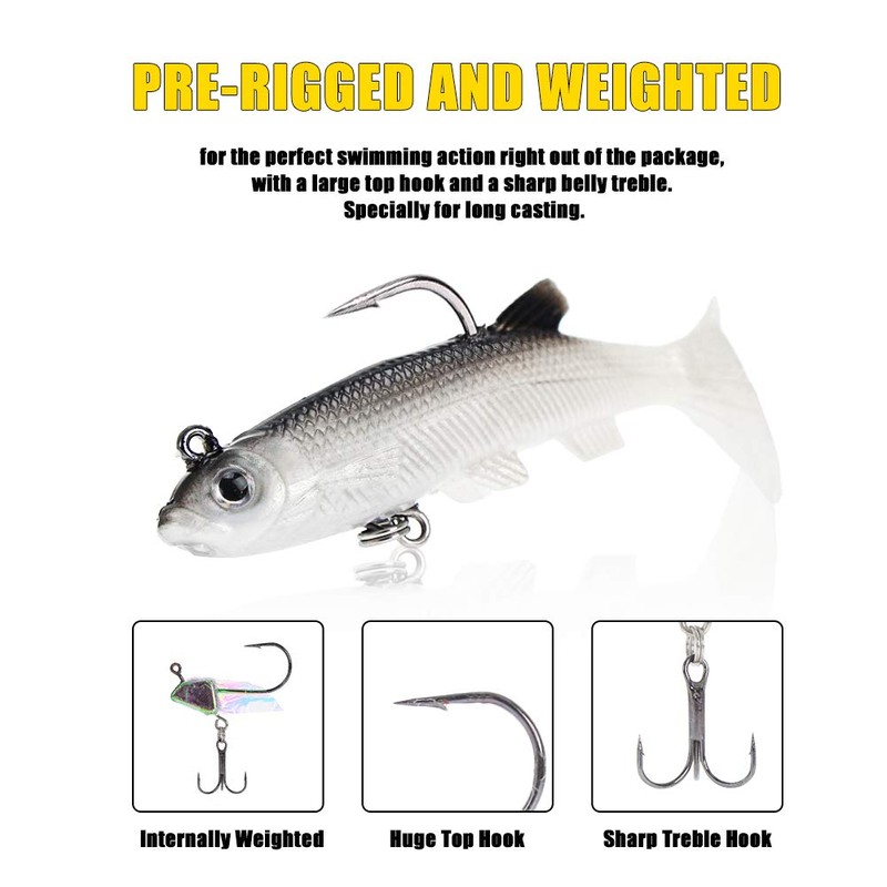 Soft Fishing Lures Pre-Rigged Soft Plastic Lures 10 Pack Jighead