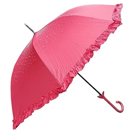Superbia Sparkle Diamond Frill Fancy Wedding Event Automatic Stick Umbrella (Red)