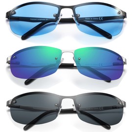 mrbobmslee 3 Pack Polarized Sunglasses for Men, Semi- Rimless Frame Driving Fishing Sports Sun glasses UV400 Protection Block Glare/Blue Light