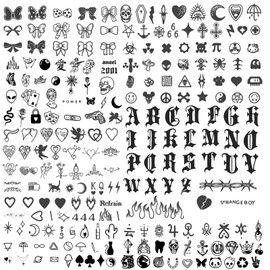 NATOSU 12 Bogen à 100+ Stück Temporäre Tattoos 2 Wochen Schriftzug Tattoos zum Aufkleben Fake Tattoos Klebetattoos Kleine Muster Cooles Motiv für Männer Frauen