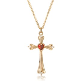 TONTMY STUDIOS Gold Cross Necklace 14K Gold Plated Red Heart Simple Cute Cubic Zirconia Cross Pendant Charm Necklaces for Women Trendy Minimalist Jewelry for Women