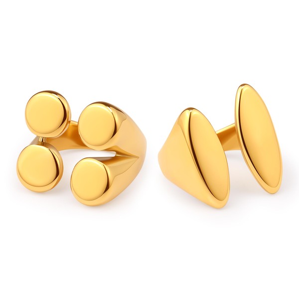 HJGPL Chunky Statement Rings Set 2 African Boho Geometric Gold