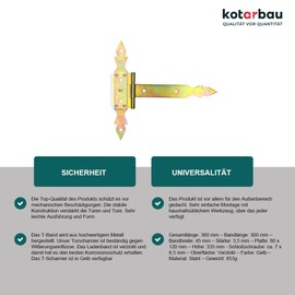 KOTARBAU® Cross Hinge 300 mm Shutter Hinge Band Plate Construction Fittings Gate Fitting Wood Connection Throw Hinge T-Hinge Galvanised Decorative