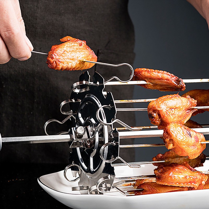 BBQ Roaster Rotisserie Skewers Needle Cage Oven Kebab Grill Stainless