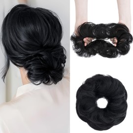Elailite Messy Hair Buns Hair Piece Real Human Hair Curly - Updo Scrunchies Hair Extensions Donut Hair Chignons For Women - #01 Jet Black