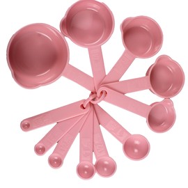 Septe Plastic Pink Measuring Cups and Spoons Set of 11, 5 Measuring Cups and 6 Measuring Spoons Set for Cooking & Baking