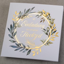 Art Nuvo Wedding Invitations Set of 20 135 x 135 mm with Printable Inserts and Envelopes for Wedding - Gold Plated Pattern