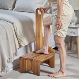 Premium Step Stool with Handle for Adults, Elderly & Seniors, Wooden 9” One Step Stool for High Bed, Heavy Duty Bedside Step Platform, Holds Up to 400 lbs, Nonslip Platform for Kitchen/Bathroom
