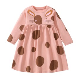 WRHPZW Toddler Girls Easter Egg Bunny Long Sleeve Dress Cotton Casual Graphic Tunic Playwear Party Dresses 4T